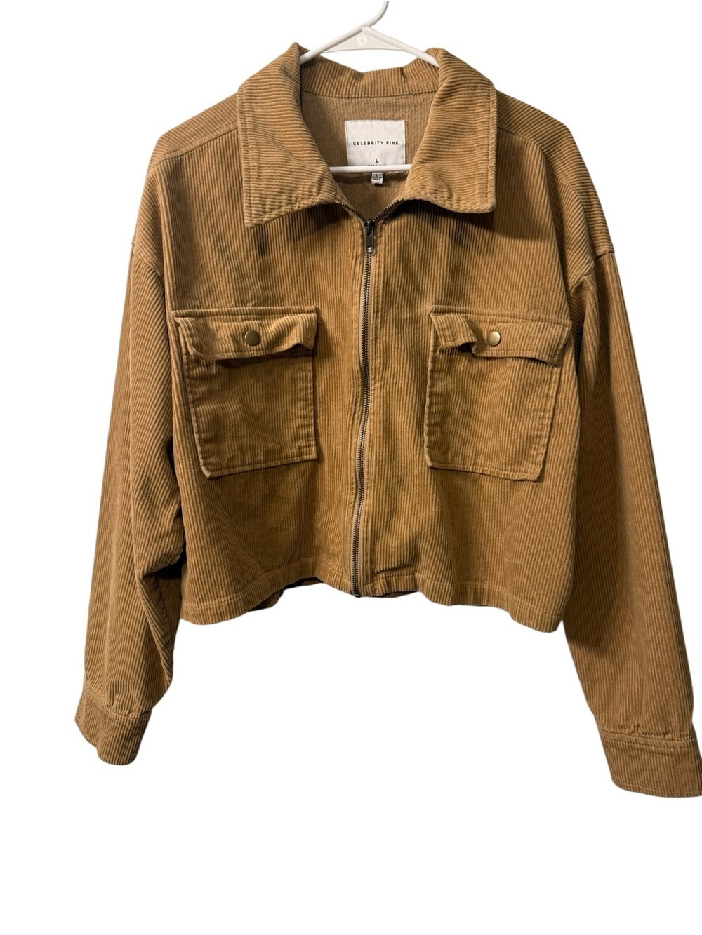 Women’s Celebrity Pink Cropped Corduroy Jacket in Tan EUC Size Large